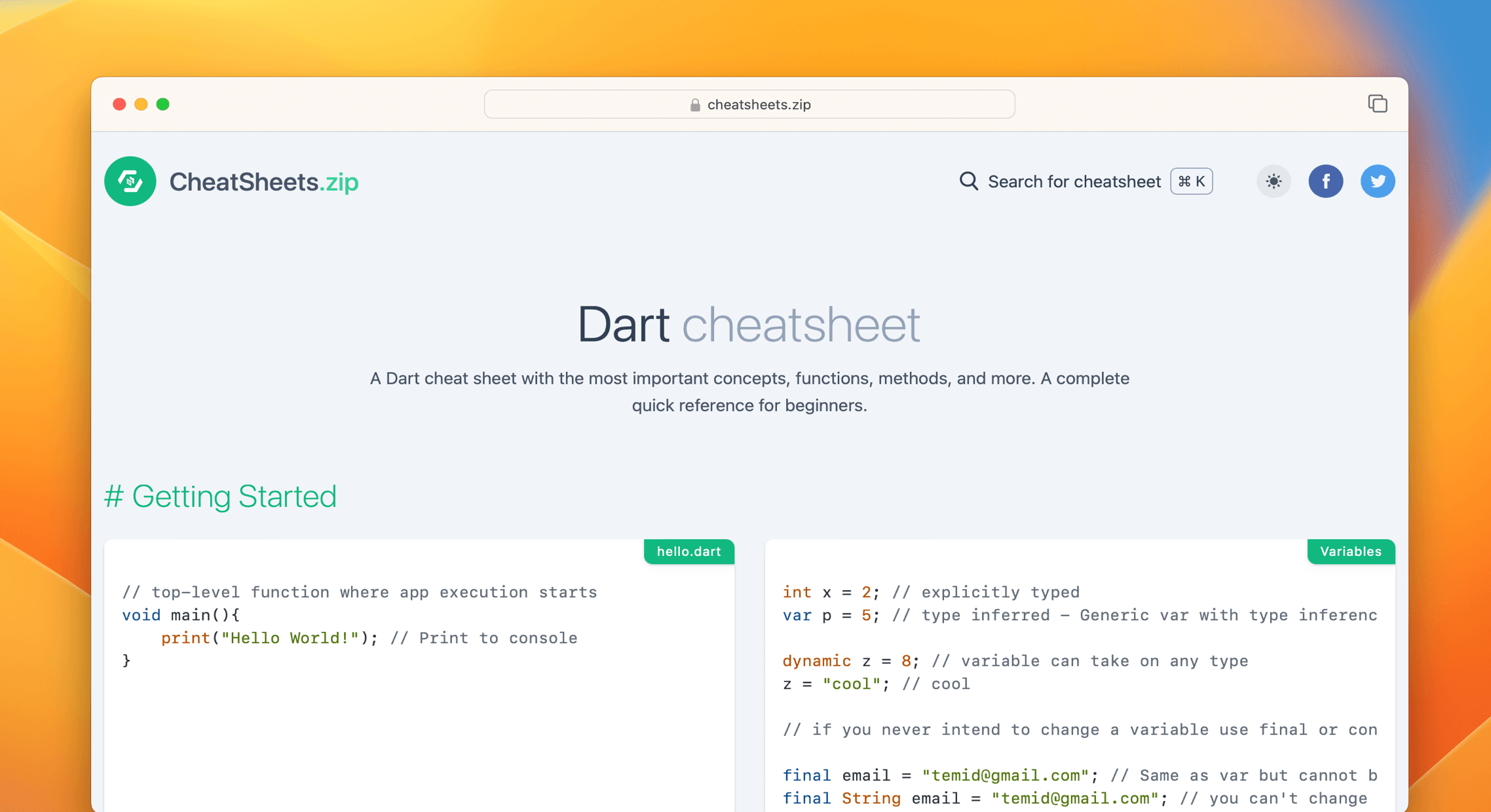 Dart Cheat Sheet Quick Reference