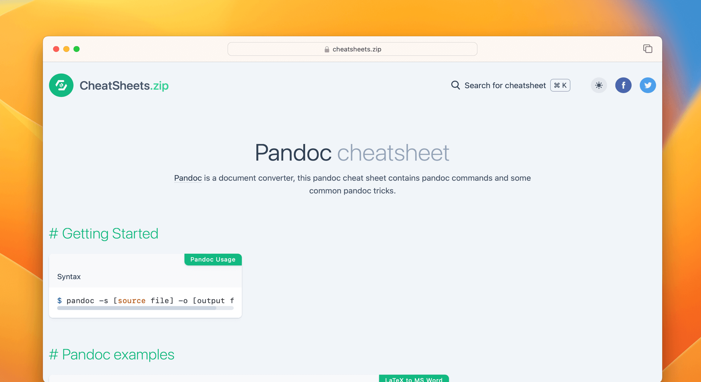 Pandoc Command Cheat Sheet Quick Reference