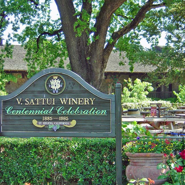 V. Sattui Winery sign and picnic area