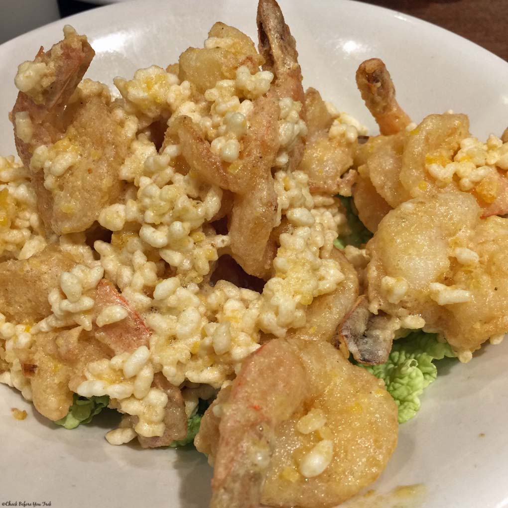 Fried prawns at Dinesty Dumpling House on Robson Street - Vancouver, British Columbia, Canada