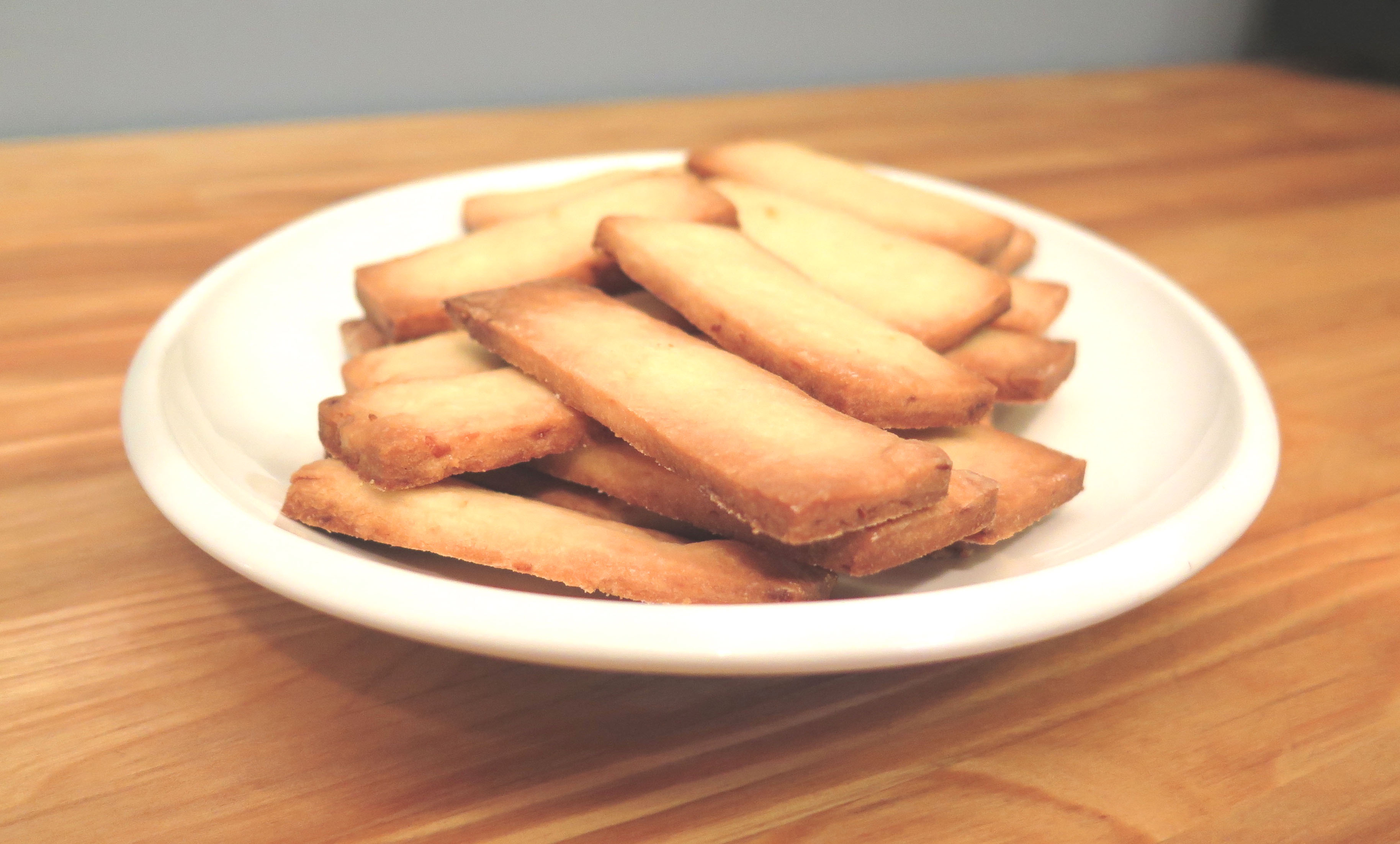 Finished shortbread on a plate.