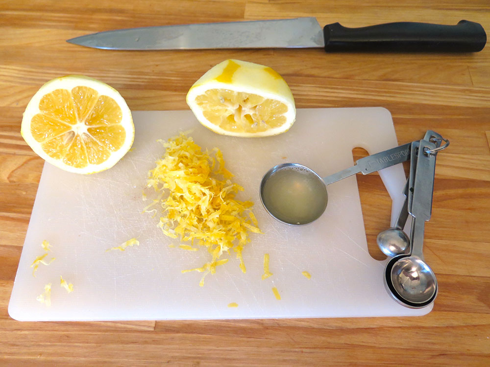 A zested and squeezed Meyer Lemon.
