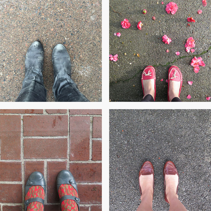 Four pairs of feet in four pairs of shoes ready to walk the streets of San Diego.