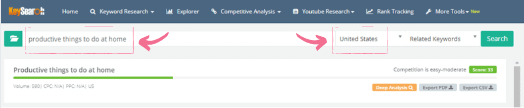 keysearch homepage toolbar used to research keywords and key phrases