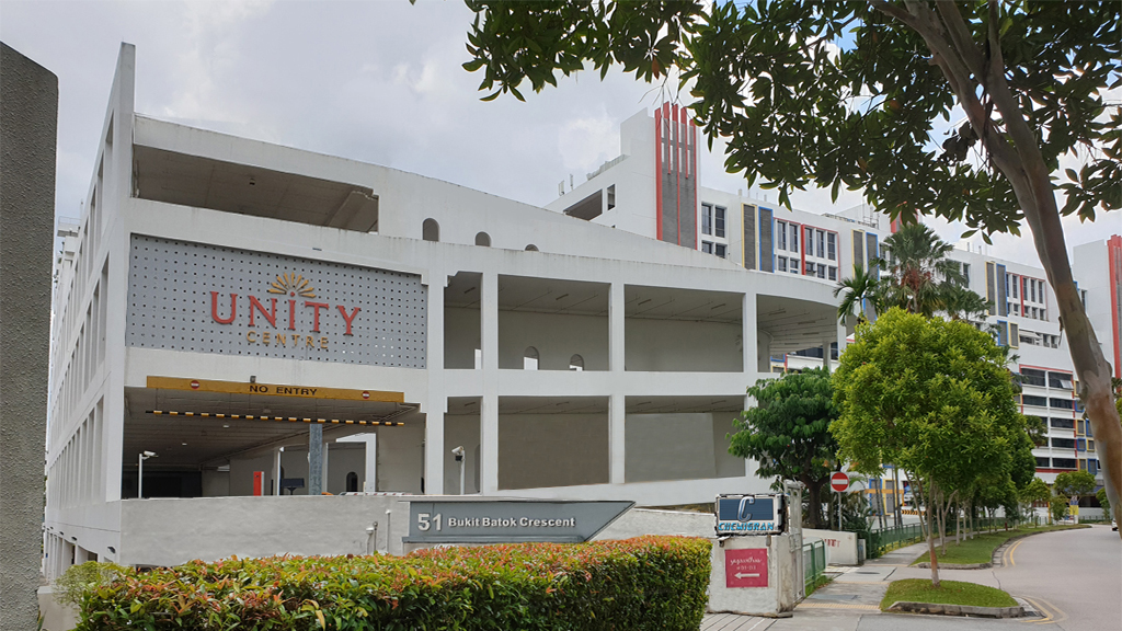 Building structure of Unity Centre at 51 bukit batok cresent and logo of chemigran