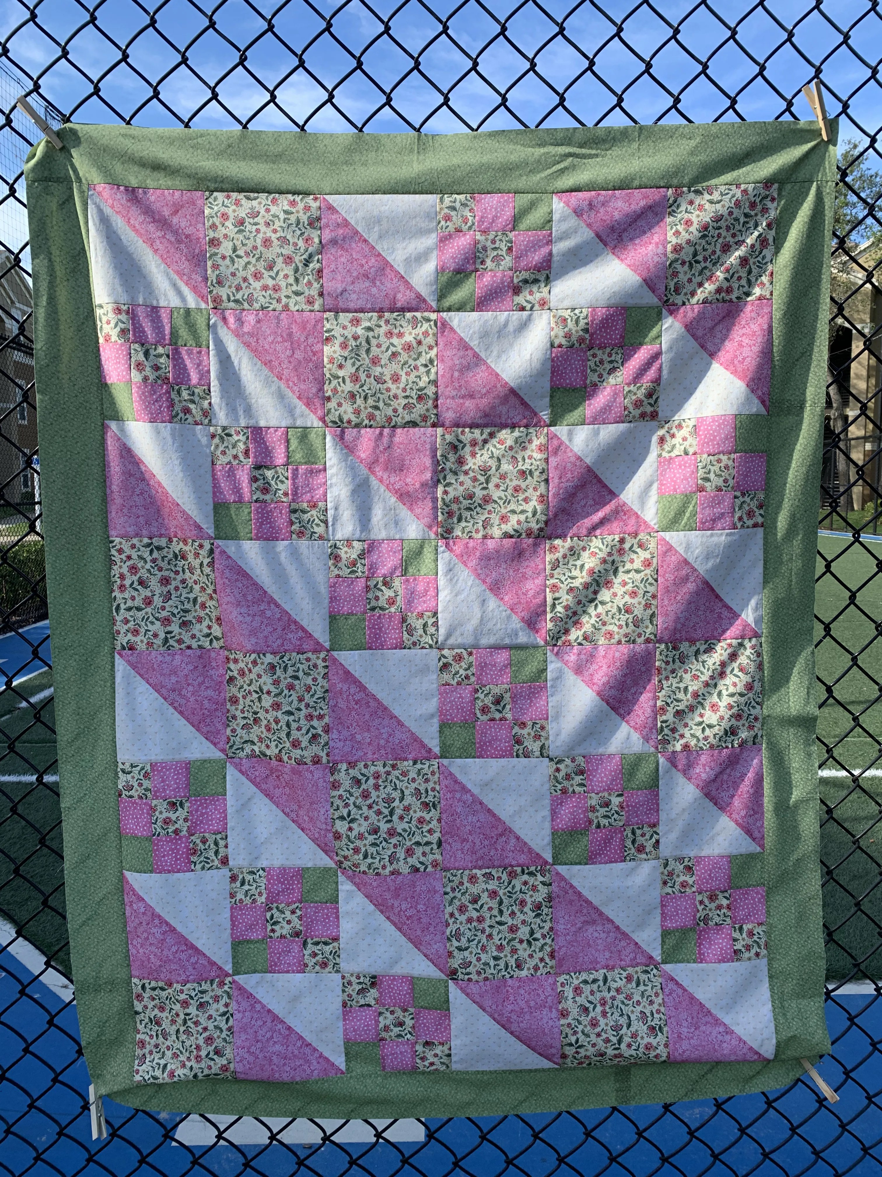 Pink Flowers - Baby Quilt Top