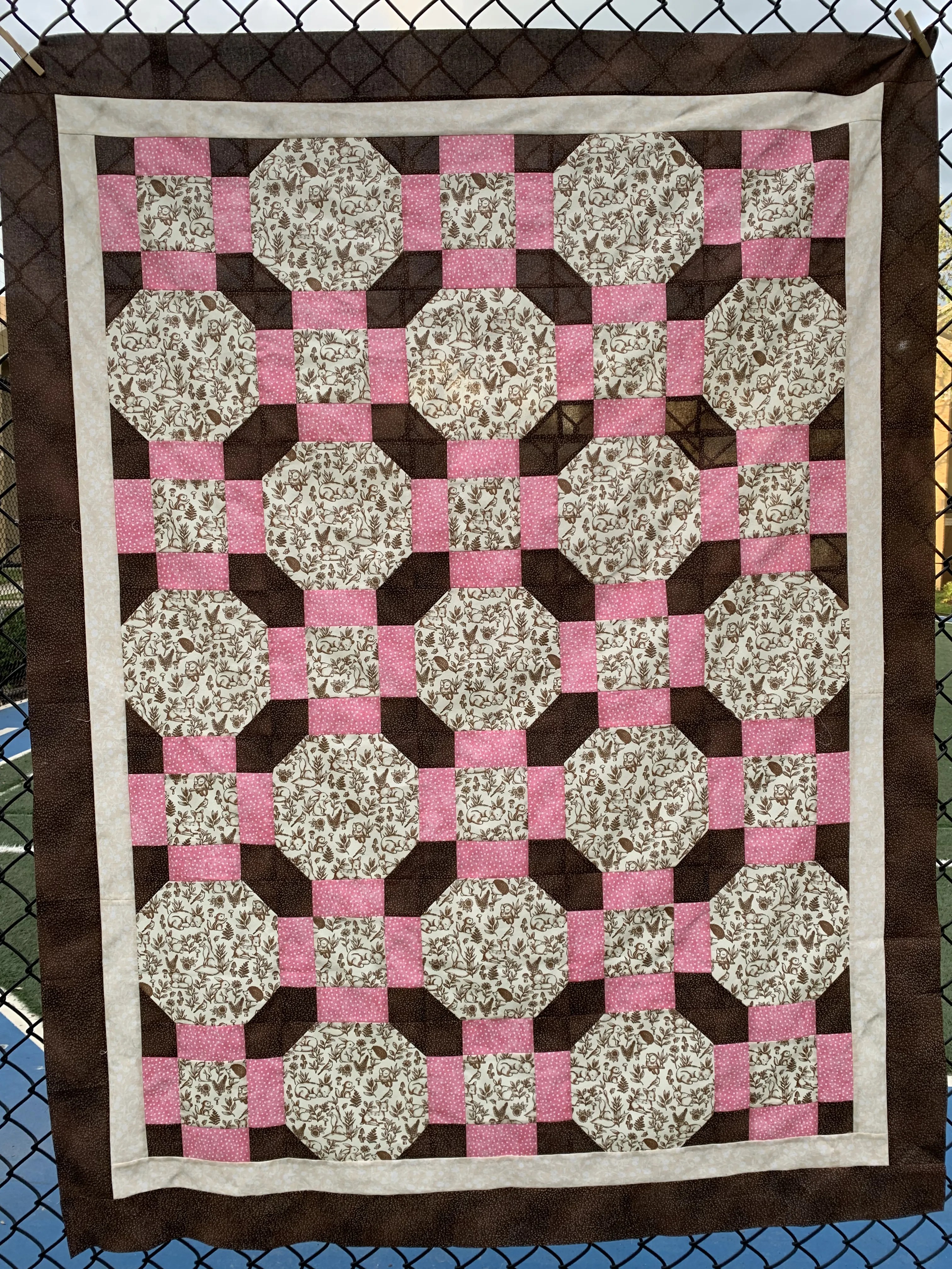 Pink and Brown Forest Friends - Baby Quilt Top