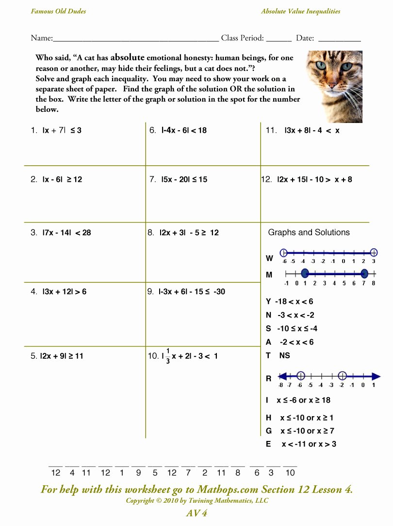 50 absolute value inequalities worksheet