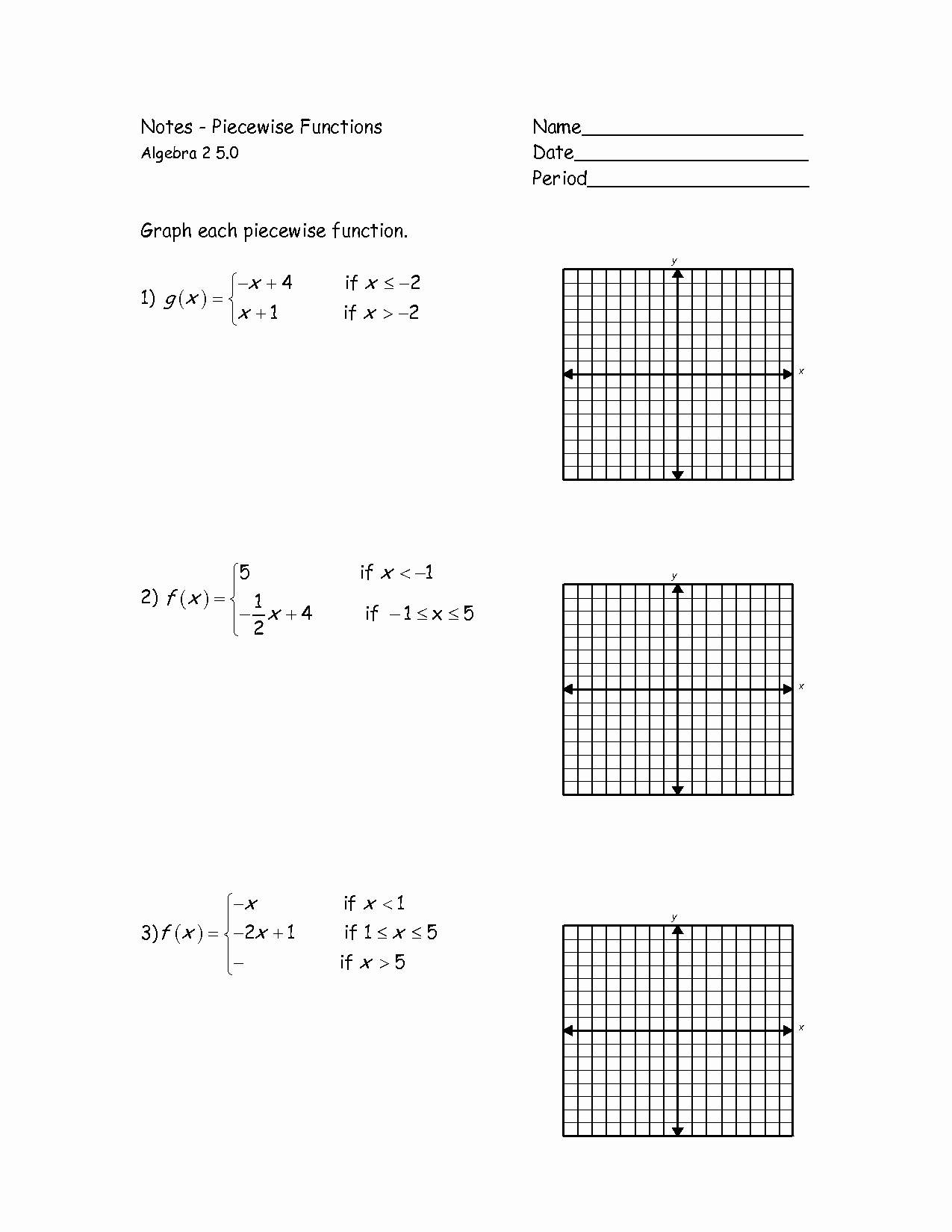 50 evaluating piecewise functions worksheet