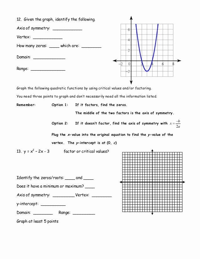 50 graphing quadratic functions worksheet