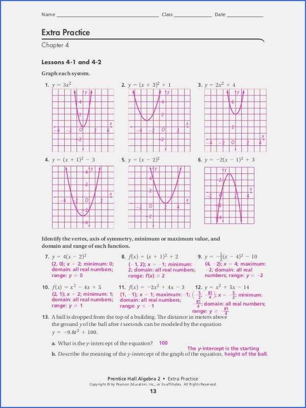 50 quadratic functions worksheet with answers