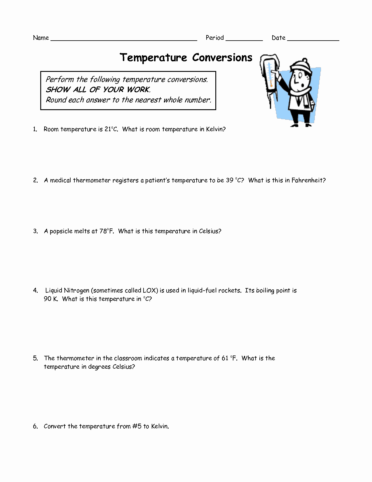 50 temperature conversion worksheet answer key