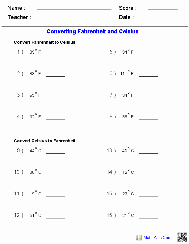 50 temperature conversion worksheet answer key