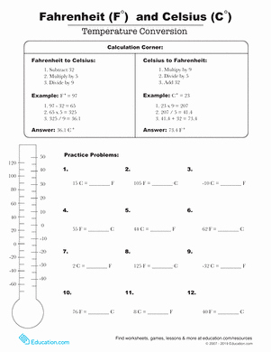 50 temperature conversion worksheet answer key