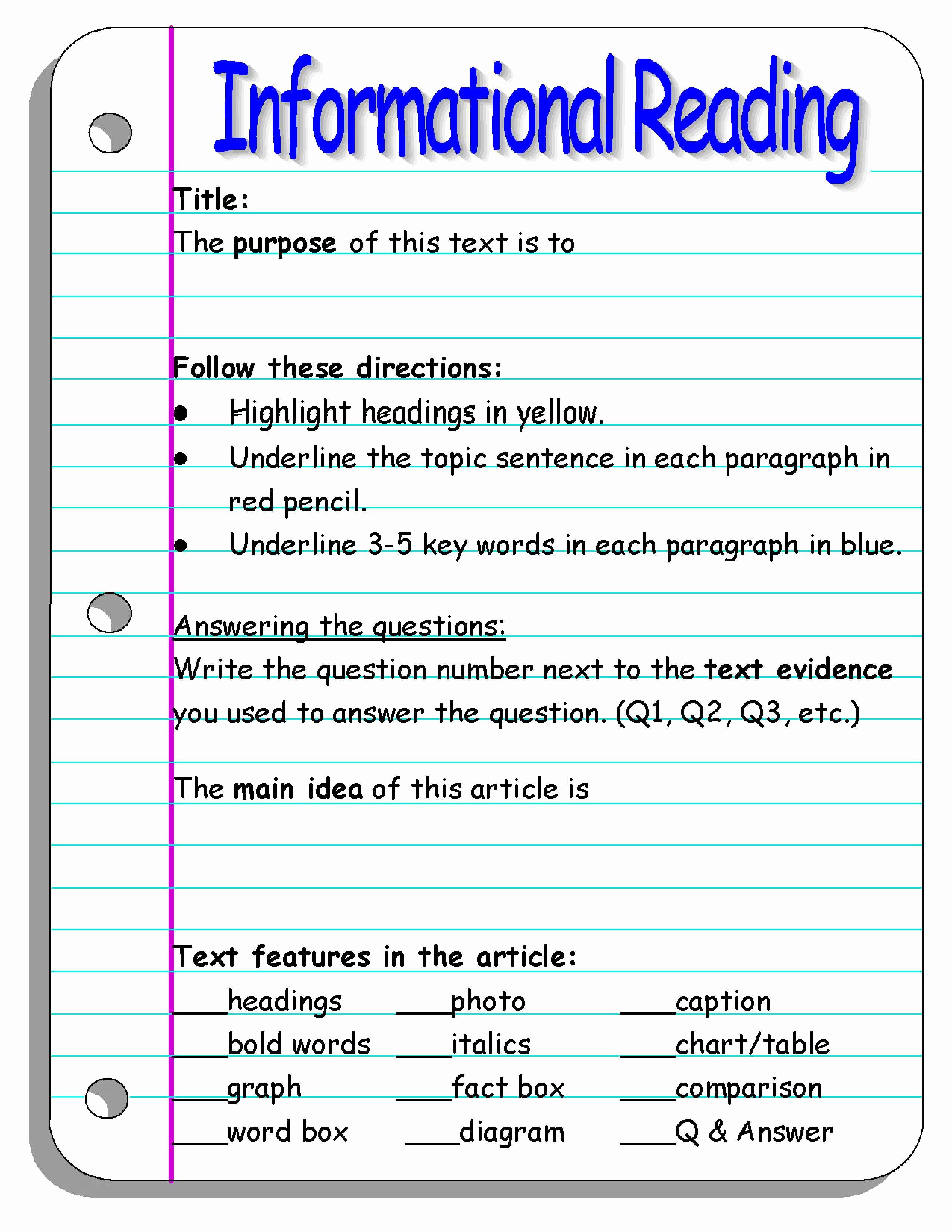 50 text features worksheet pdf