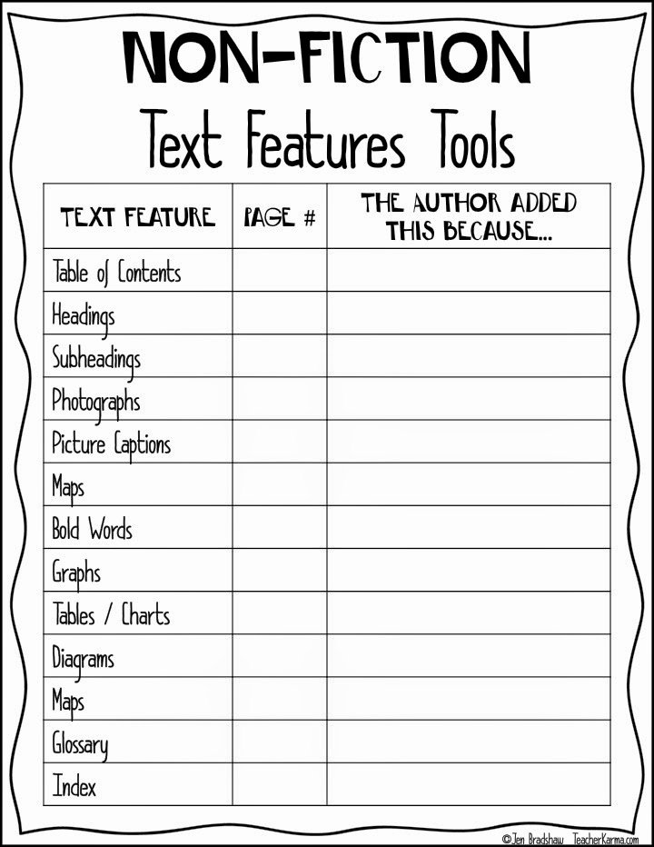 50 text features worksheet pdf