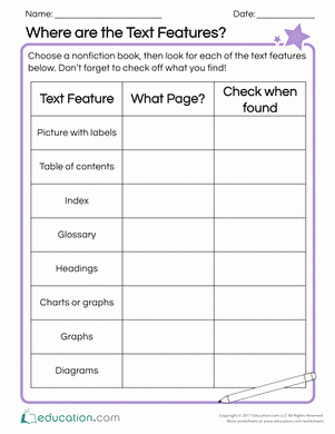 50 text features worksheet pdf