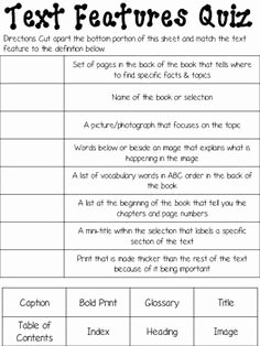 50 text features worksheet pdf