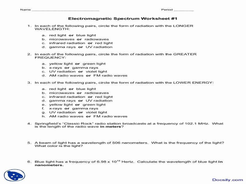 50 the electromagnetic spectrum worksheet answers
