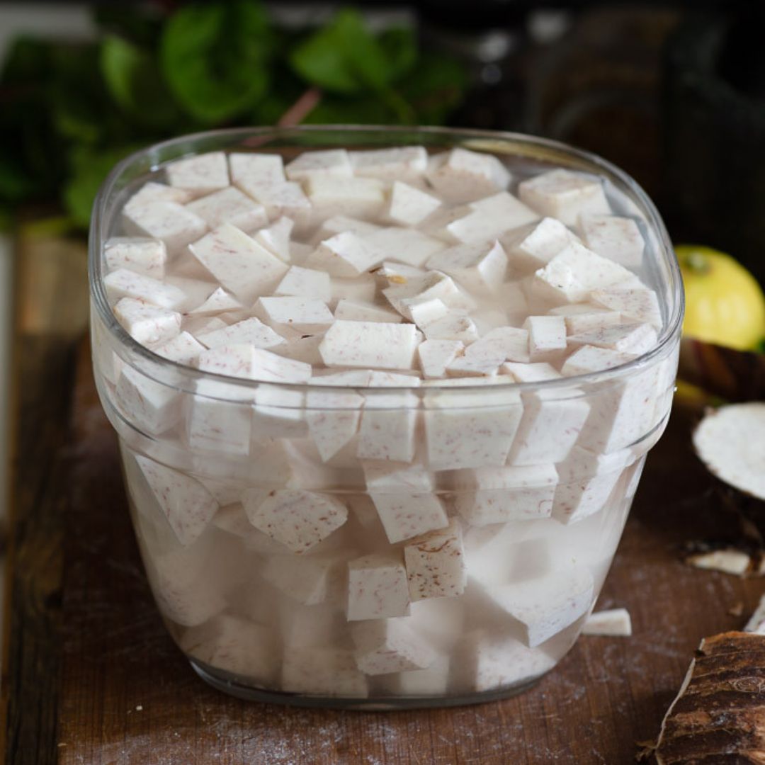 Soak diced taro in iced water overnight in the fridge