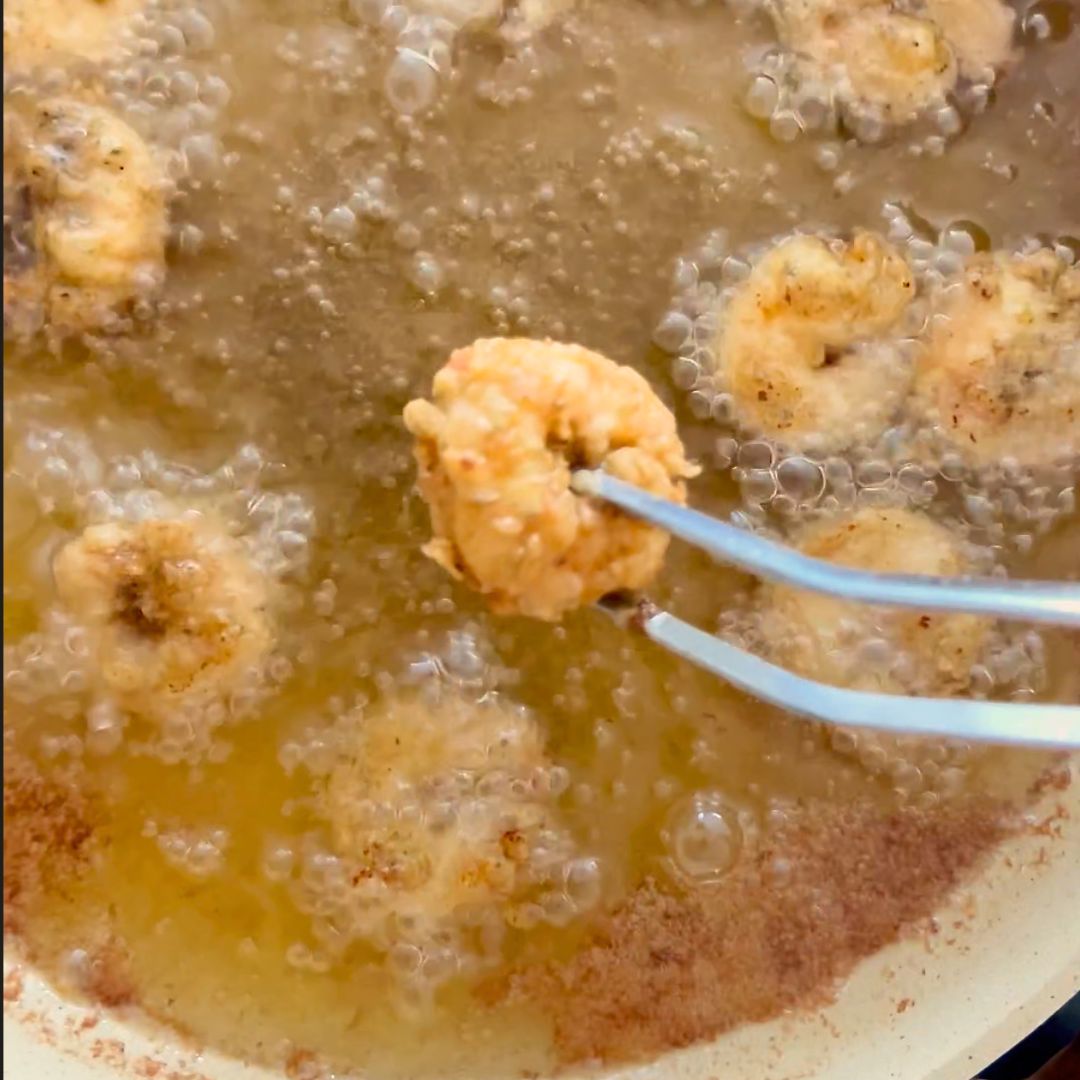 Don't crowd the frying pan with the shrimp.