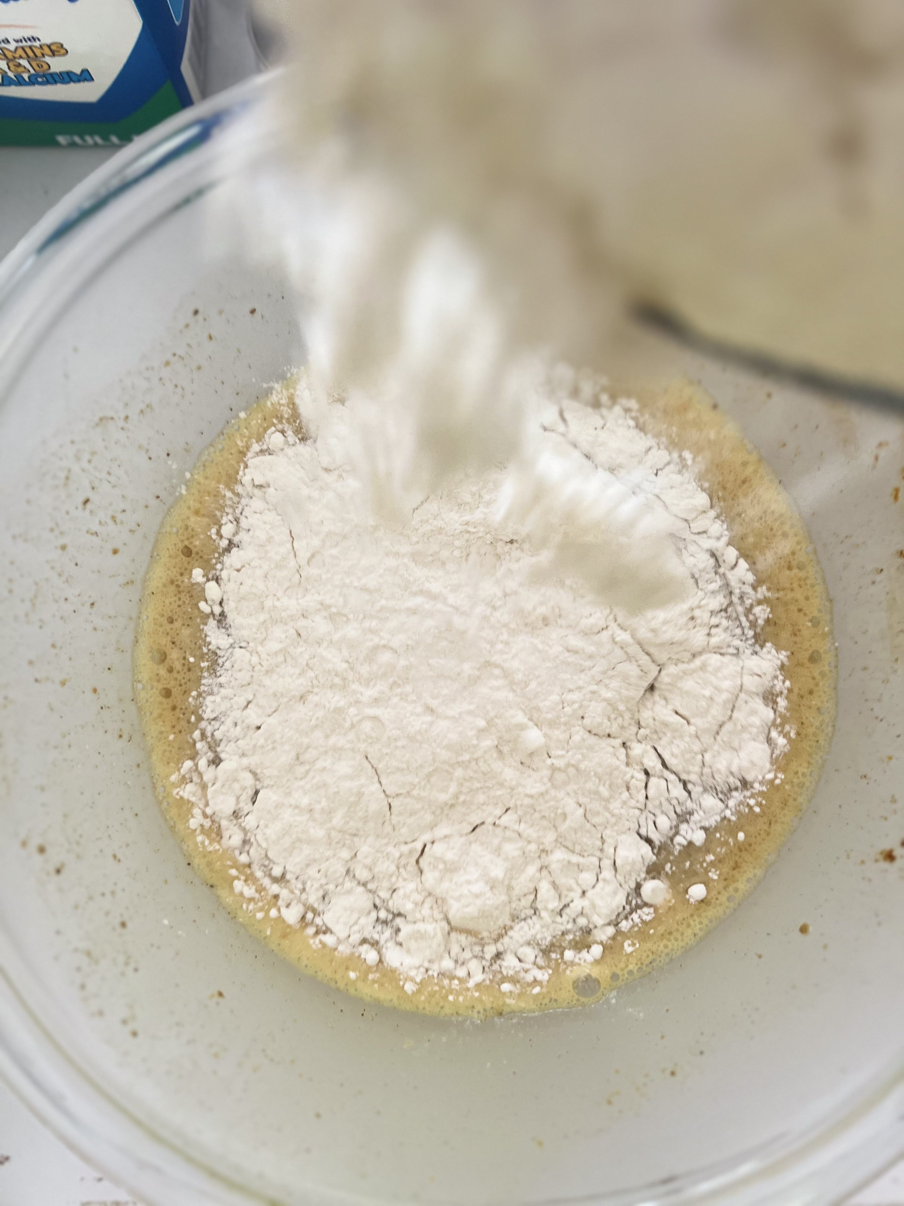 Step 7: Stir in flour and combine well until flour disappears in the batter.