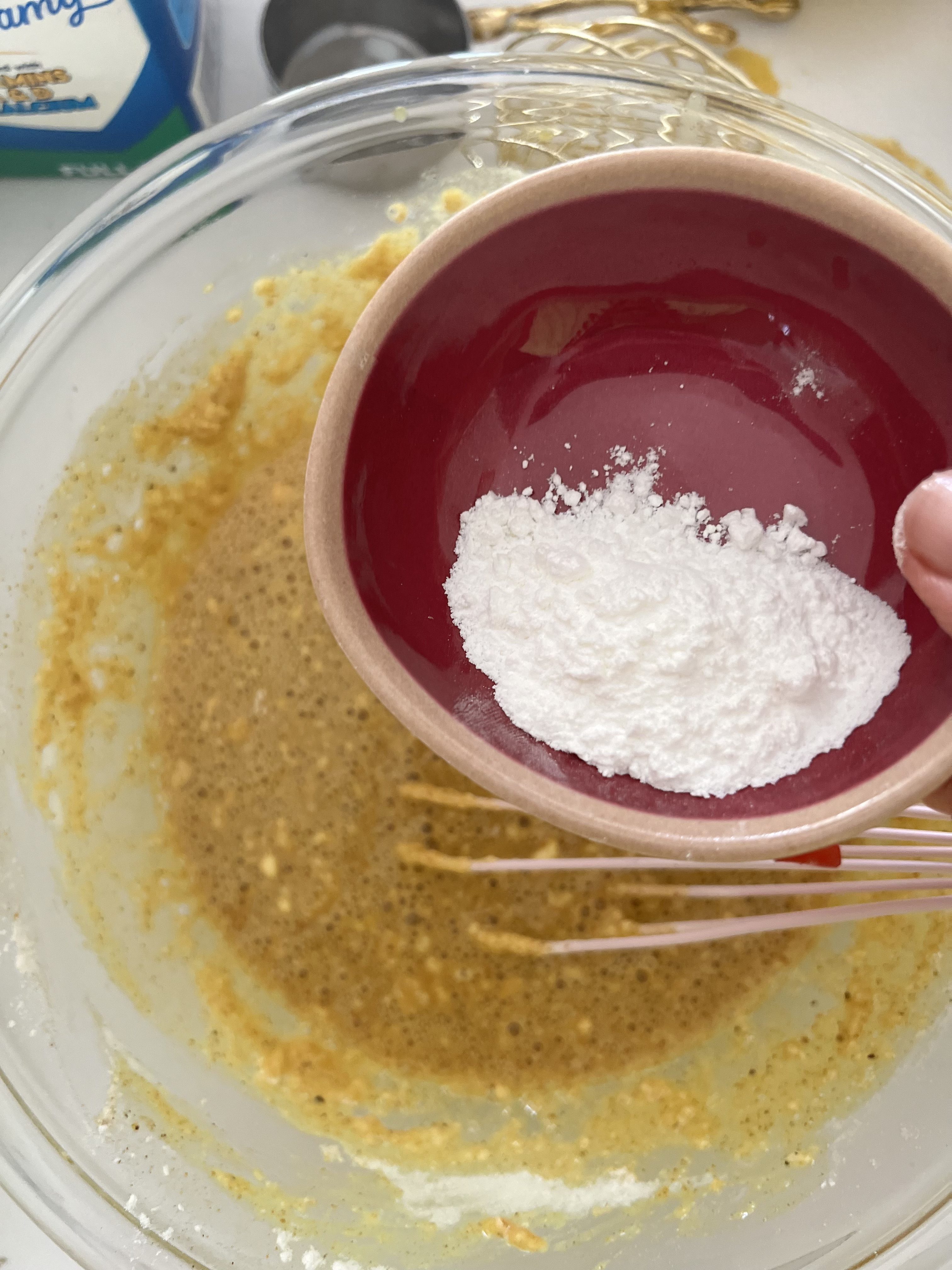 Step 8: Add baking powder and combine well.