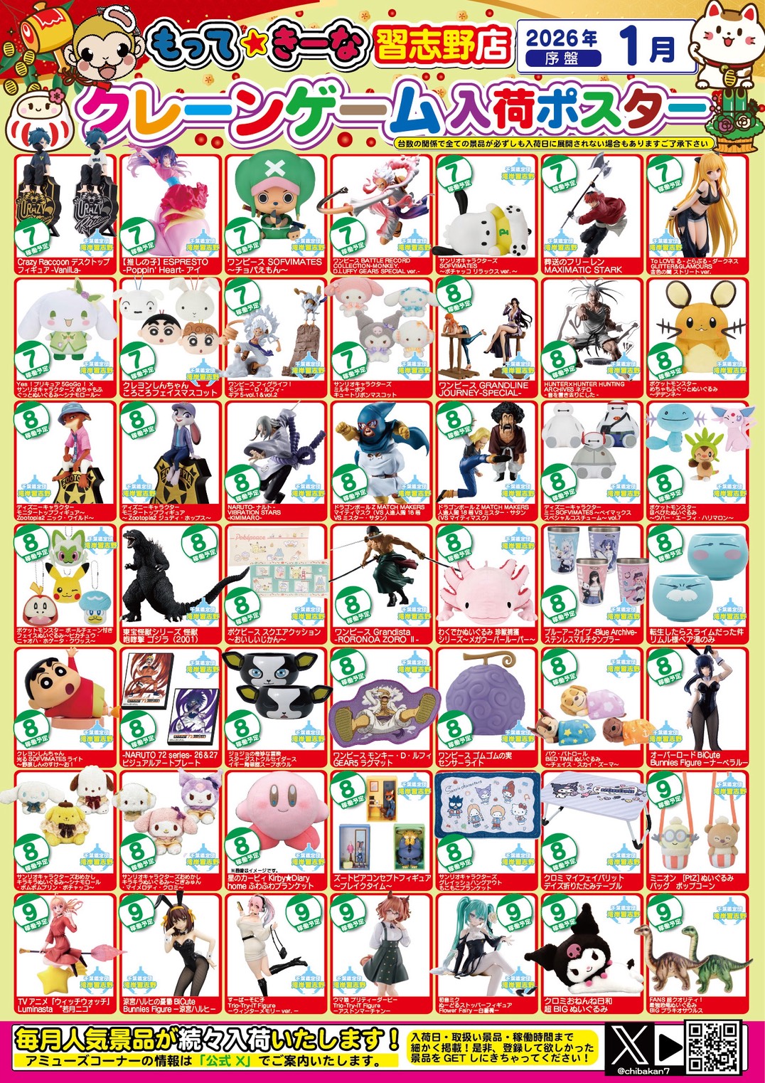 湾岸習志野店】1月プライズ入荷カレンダー – ゲーセンもある千葉鑑定団