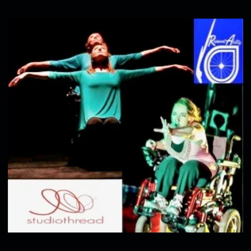 A grid of 2 logos and 2 dance images with wheelchairs.
