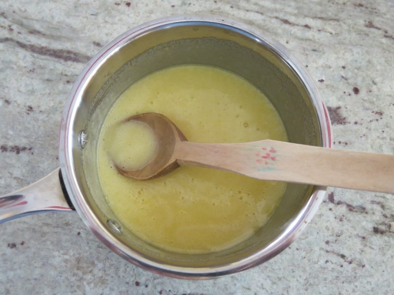 Vanilla pudding mixture in a saucepan