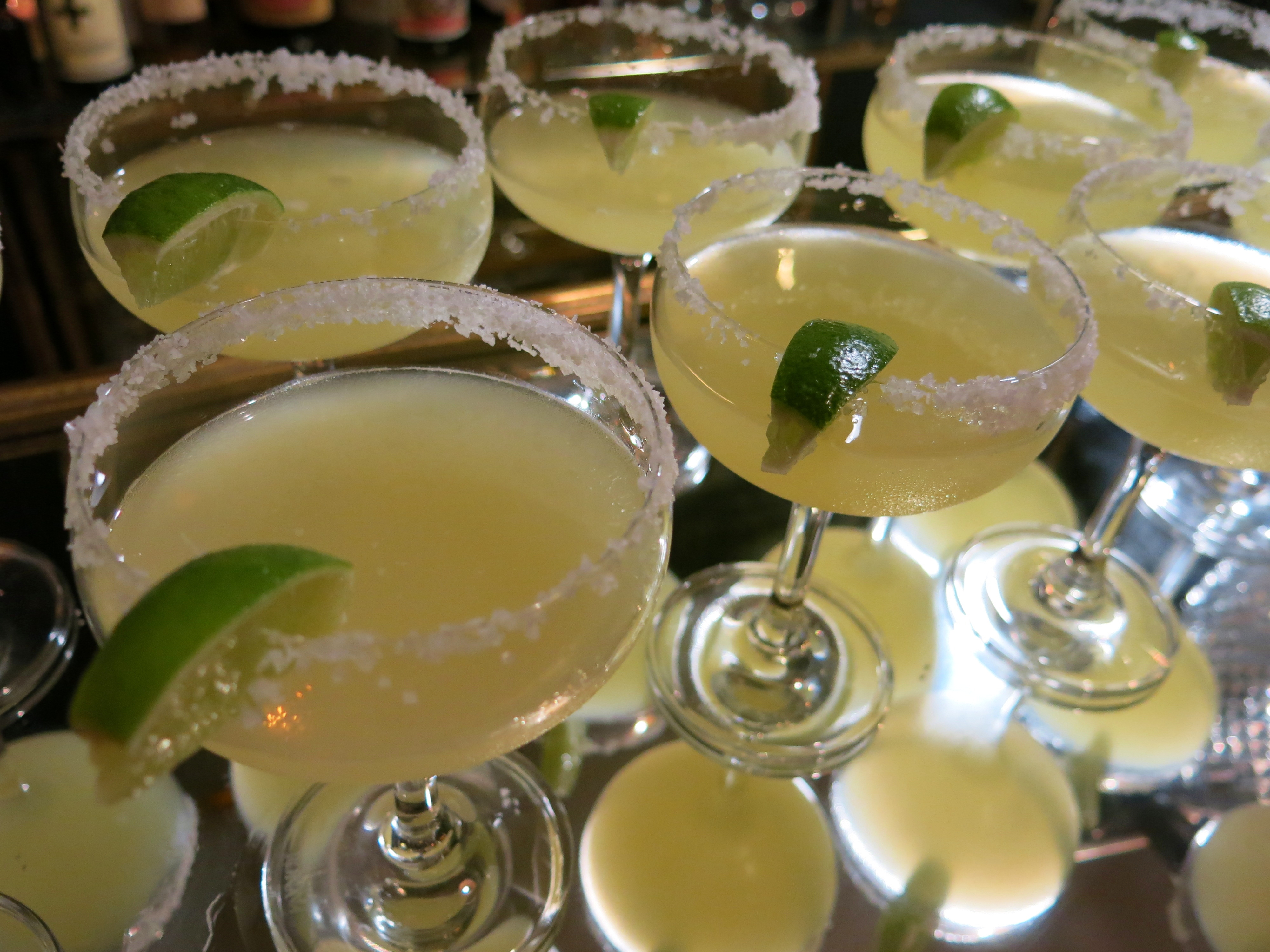 Close-up of a refreshing margarita with a Morton Kosher Salt rim.