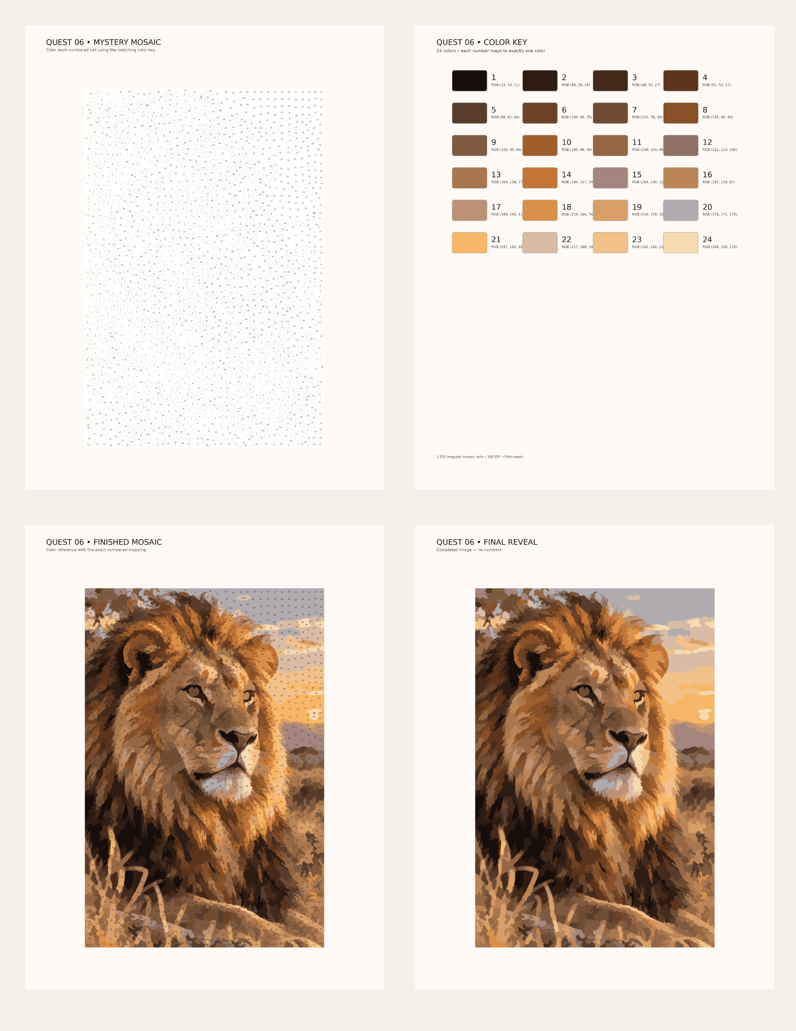 Finished lion mystery mosaic artwork
