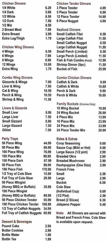 chicken coop 87th menu