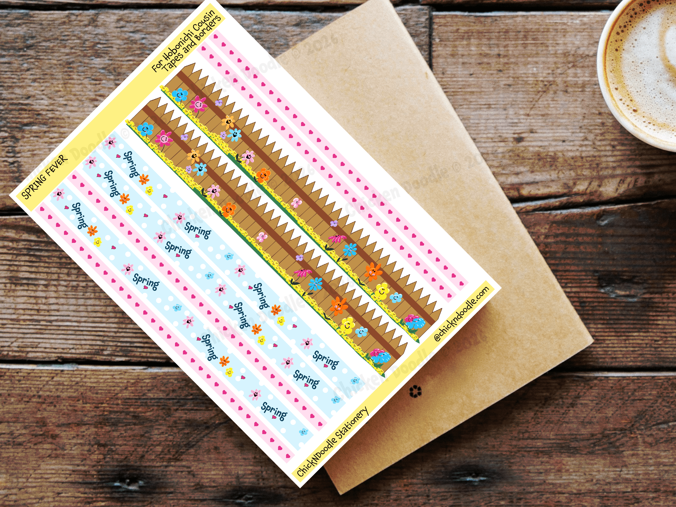 Spring-themed decorative border stickers for journals,. planners and scrapbooks