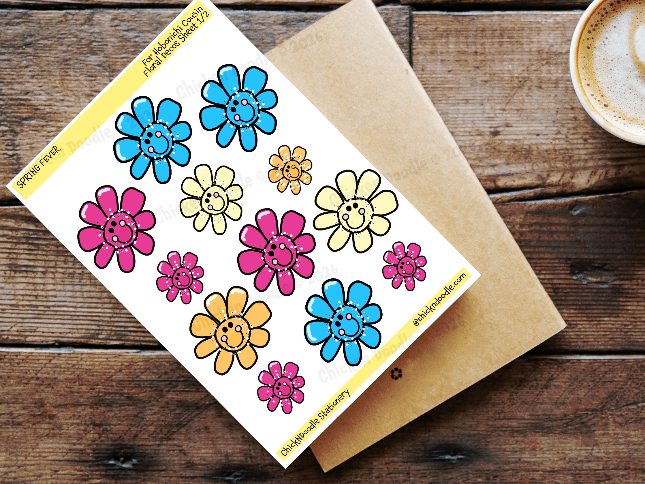 Spring-themed decorative floral stickers for journals,. planners and scrapbooks