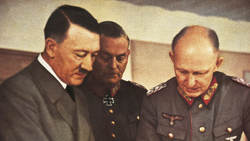 Na Segunda Guerra Mundial, Alemanha. Hitler, Von Keitel e Jodl de uniforme