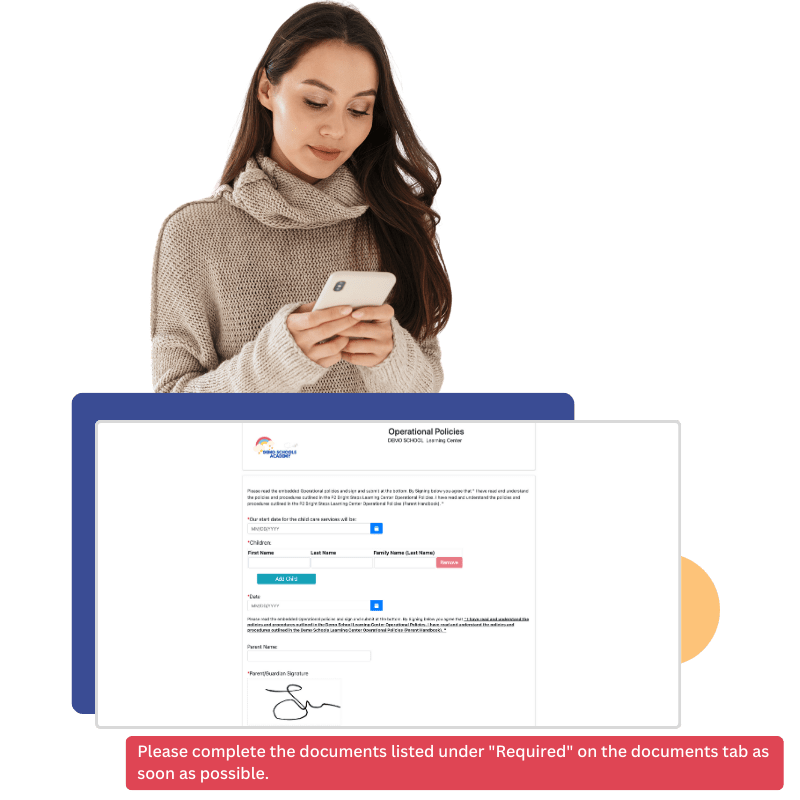 Parent using ChildPilot to submit operational policies online.