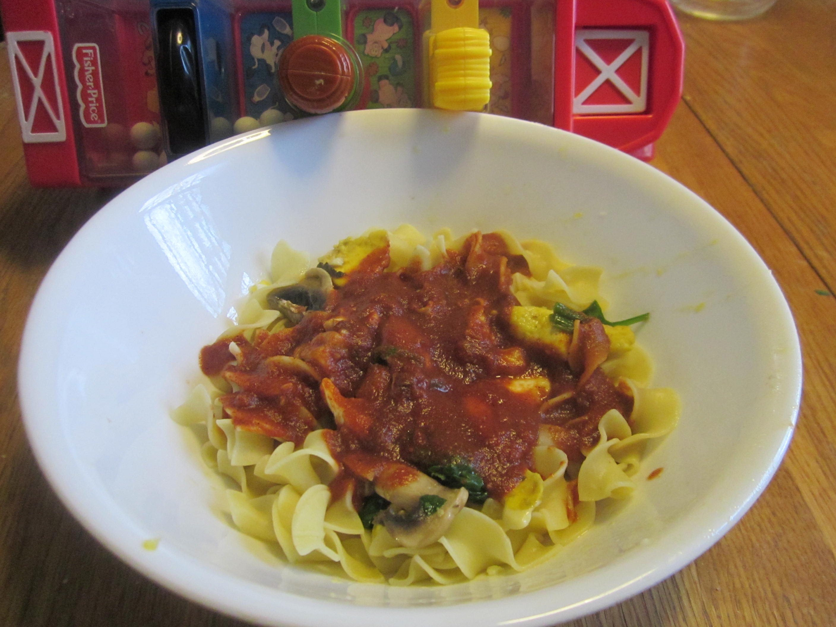 splashy chili sauce over stir fry