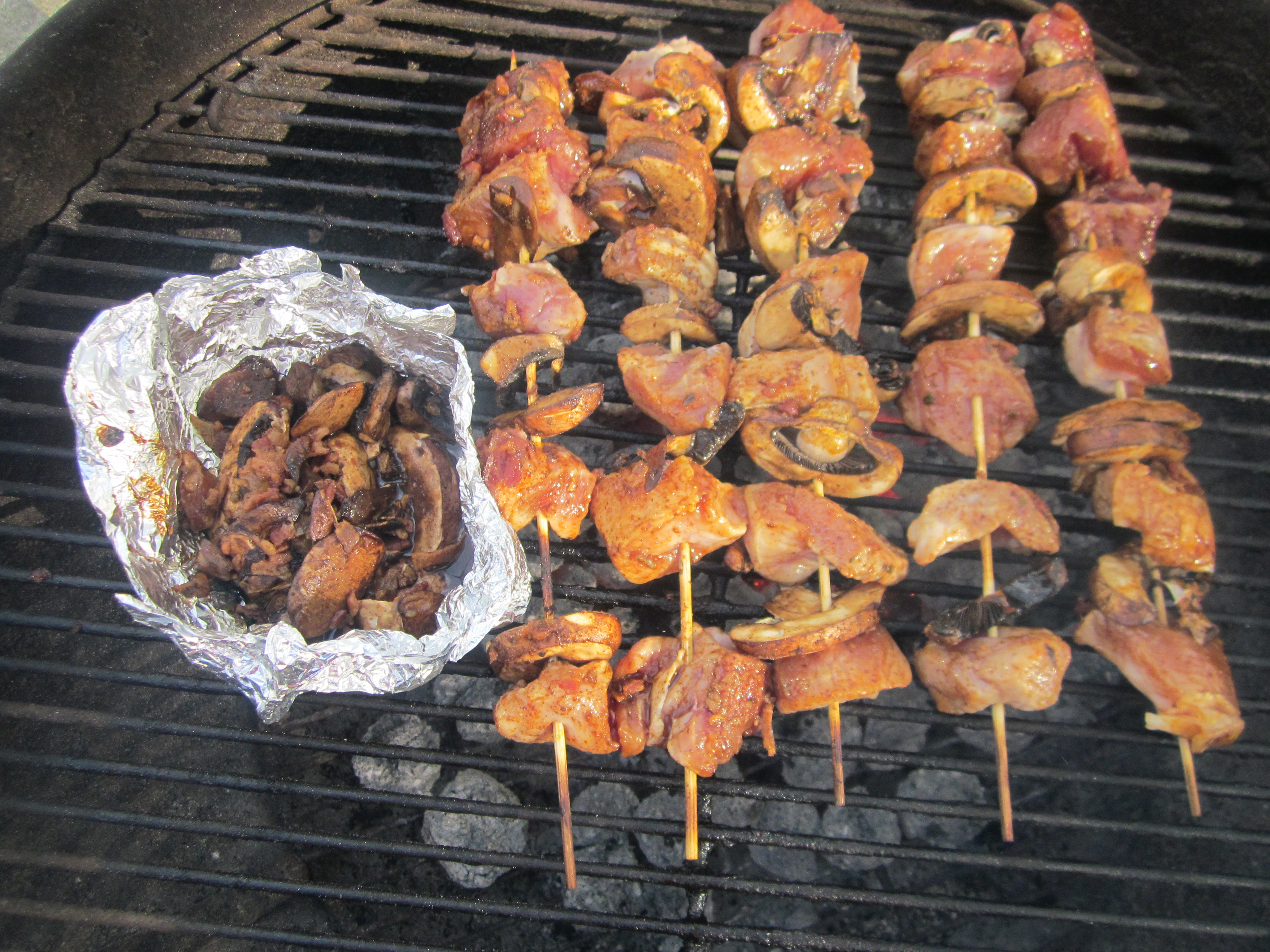 Bourbon Bacon Chili Marinade with Pork and Mushroom Kabobs