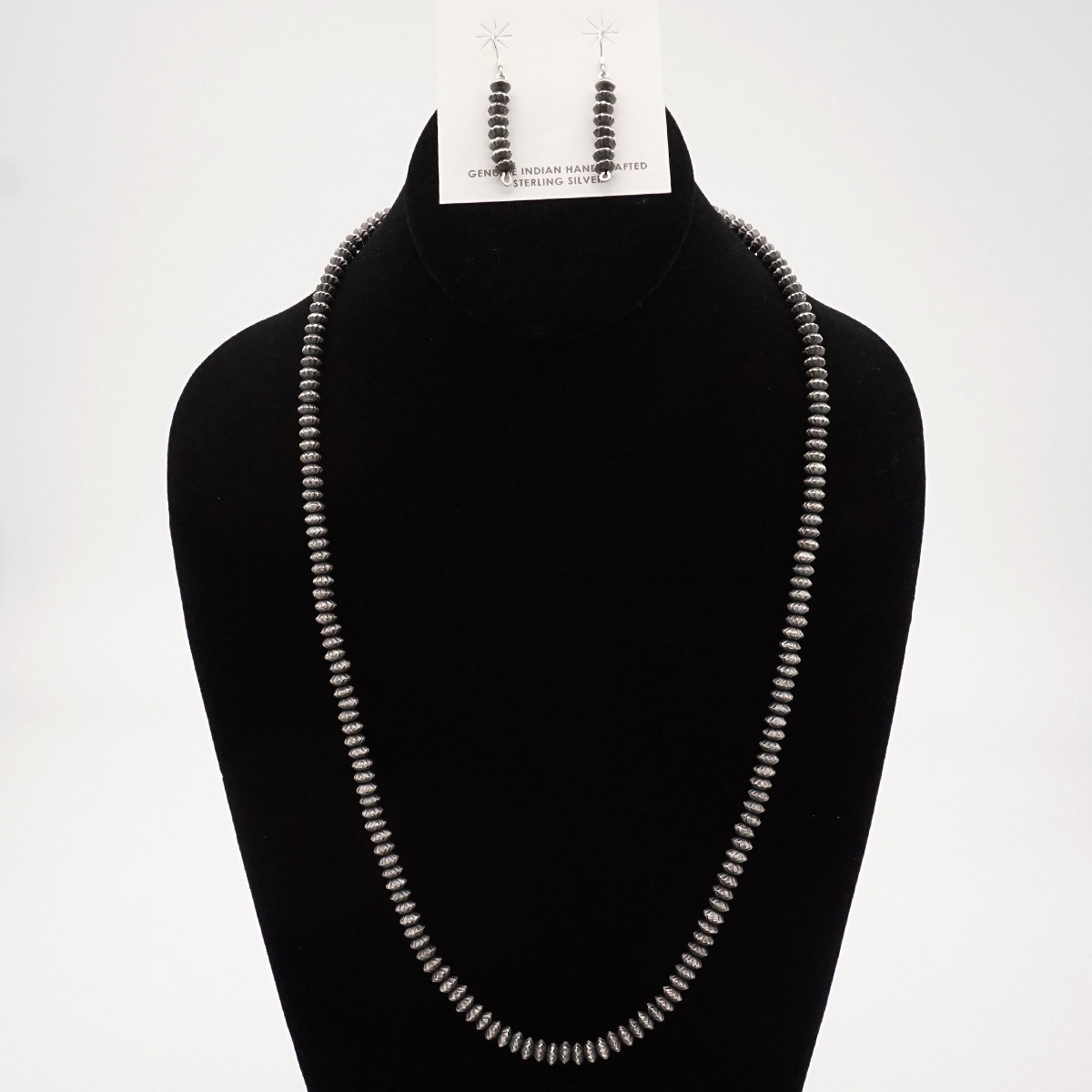 Navajo Stamped Pearls Necklace and Earring Set by Preston Haley