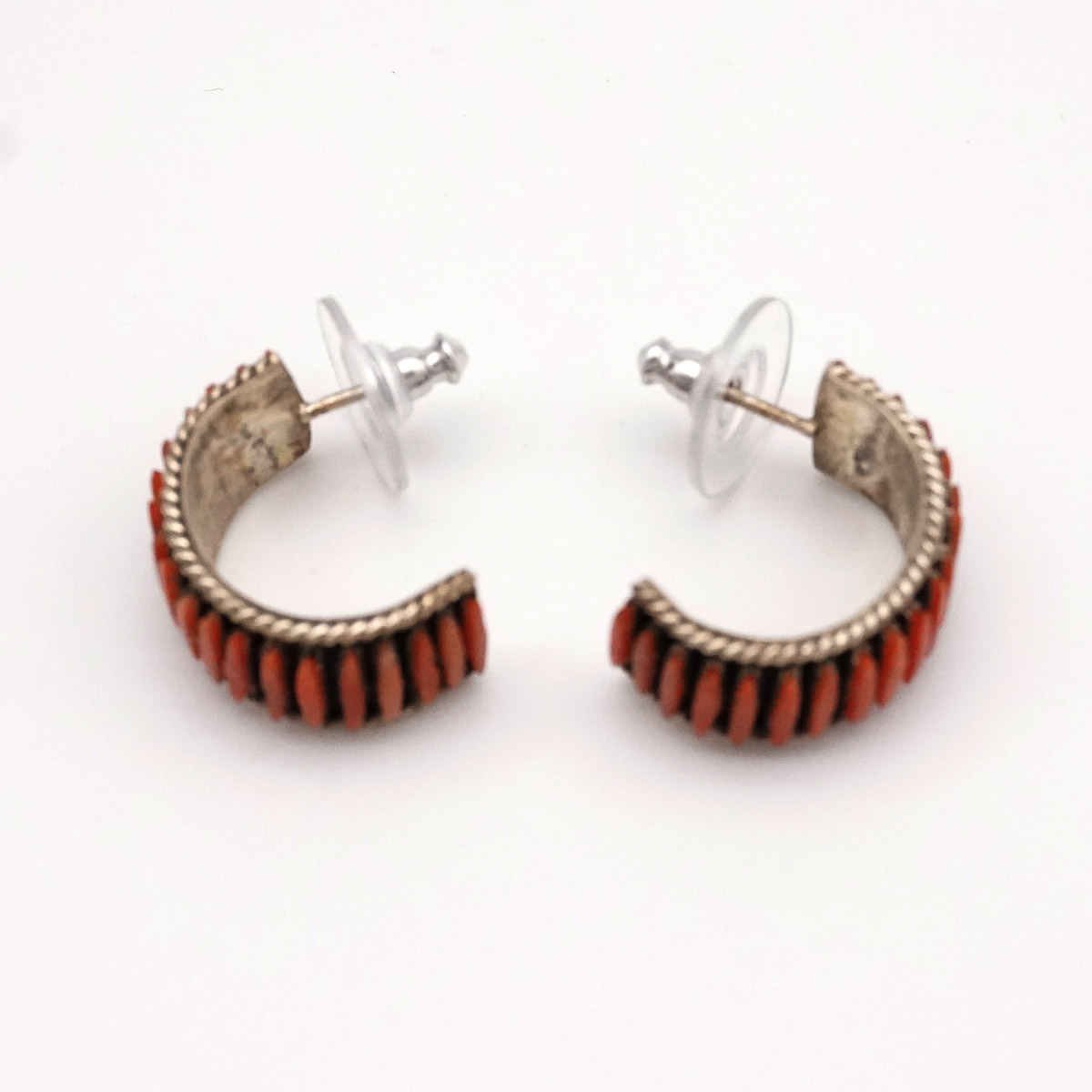 Zuni Neelepoint, Red Mederterrianan Coral, Sterling Silver Earrings