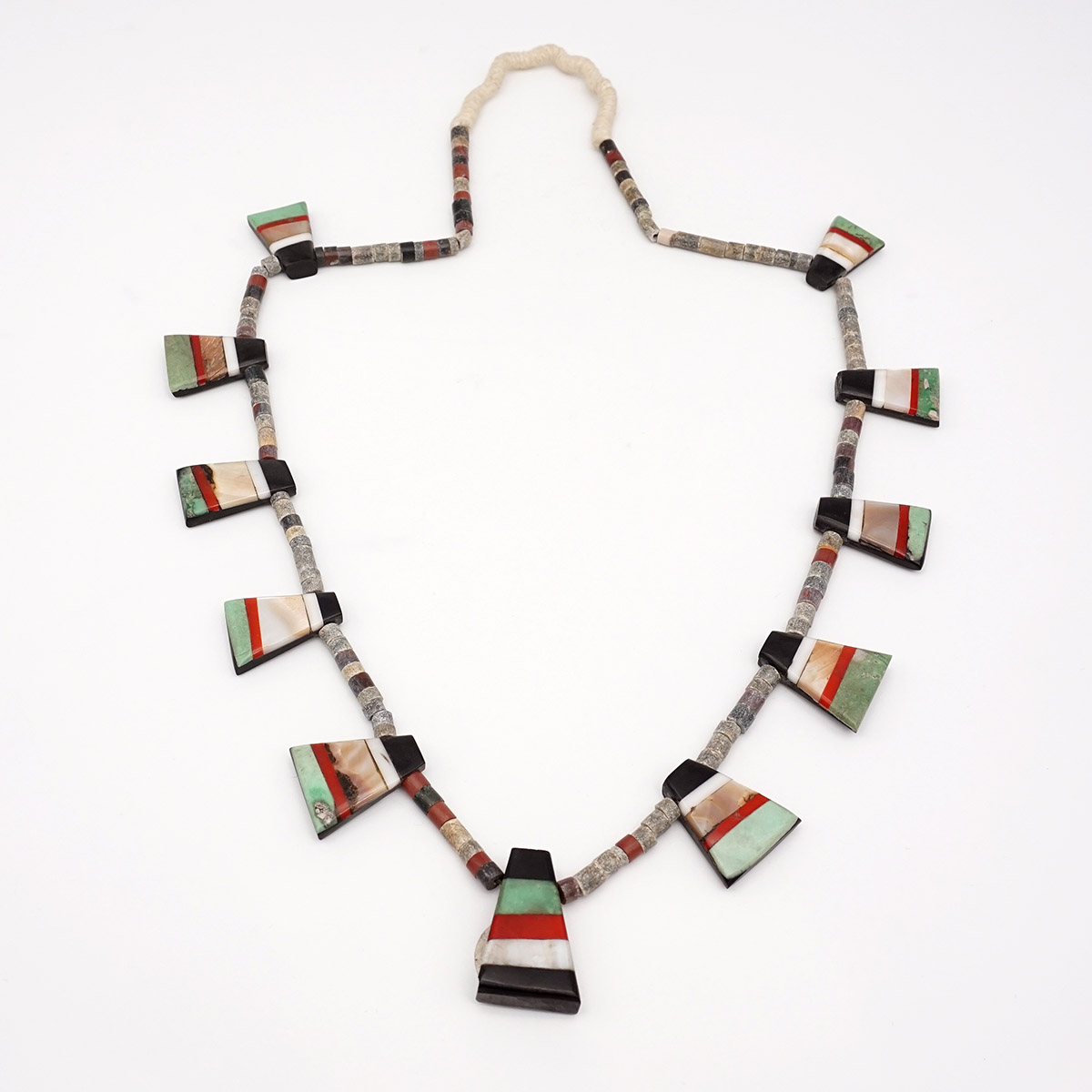 Santo Domingo Pueblo (Kewa) Depression Necklace Turquoise, Coral, Jet