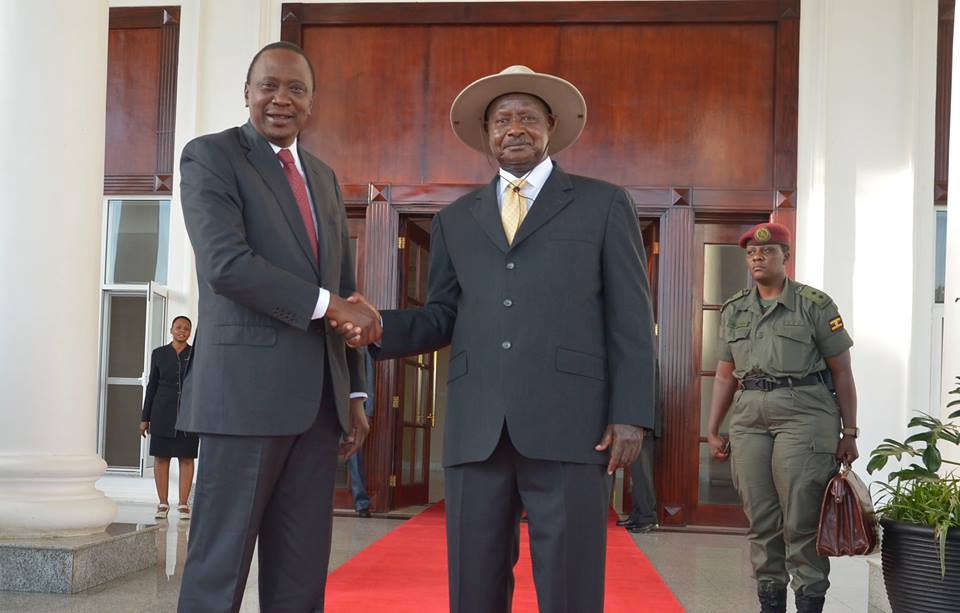 Presidents Museveni and Kenyatta at State House in Entebbe