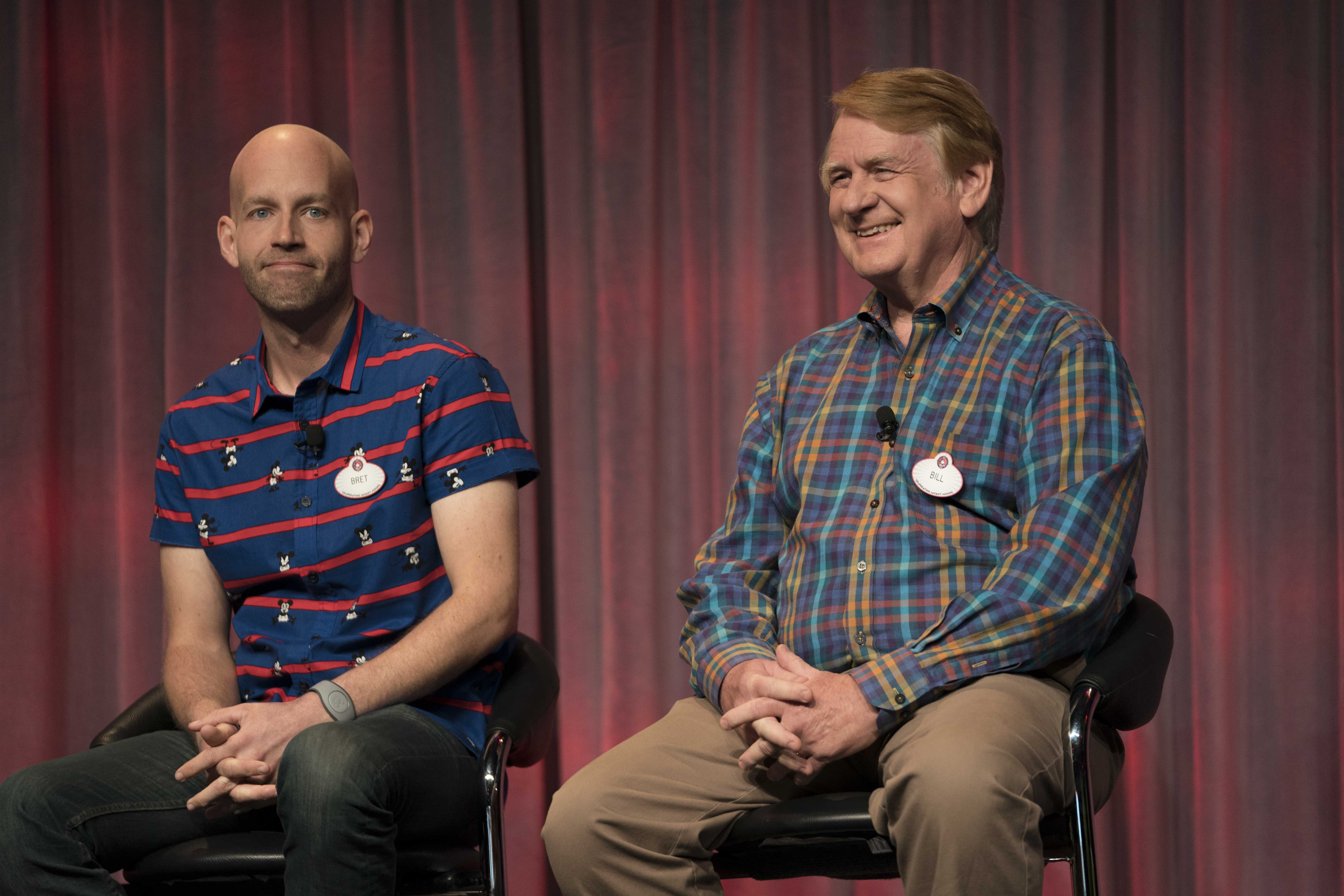 Bret-Bill.jpg: Bret Iwan (voice of Mickey Mouse) and Bill Farmer (voice of Goofy and Pluto) share stories behind the classic Disney characters they voice during the “Voices of the “Fab 3” at D23’s Destination D: Celebrating Mickey Mouse, November 16-18, 2018 at Disney’s Contemporary Resort. © Disney