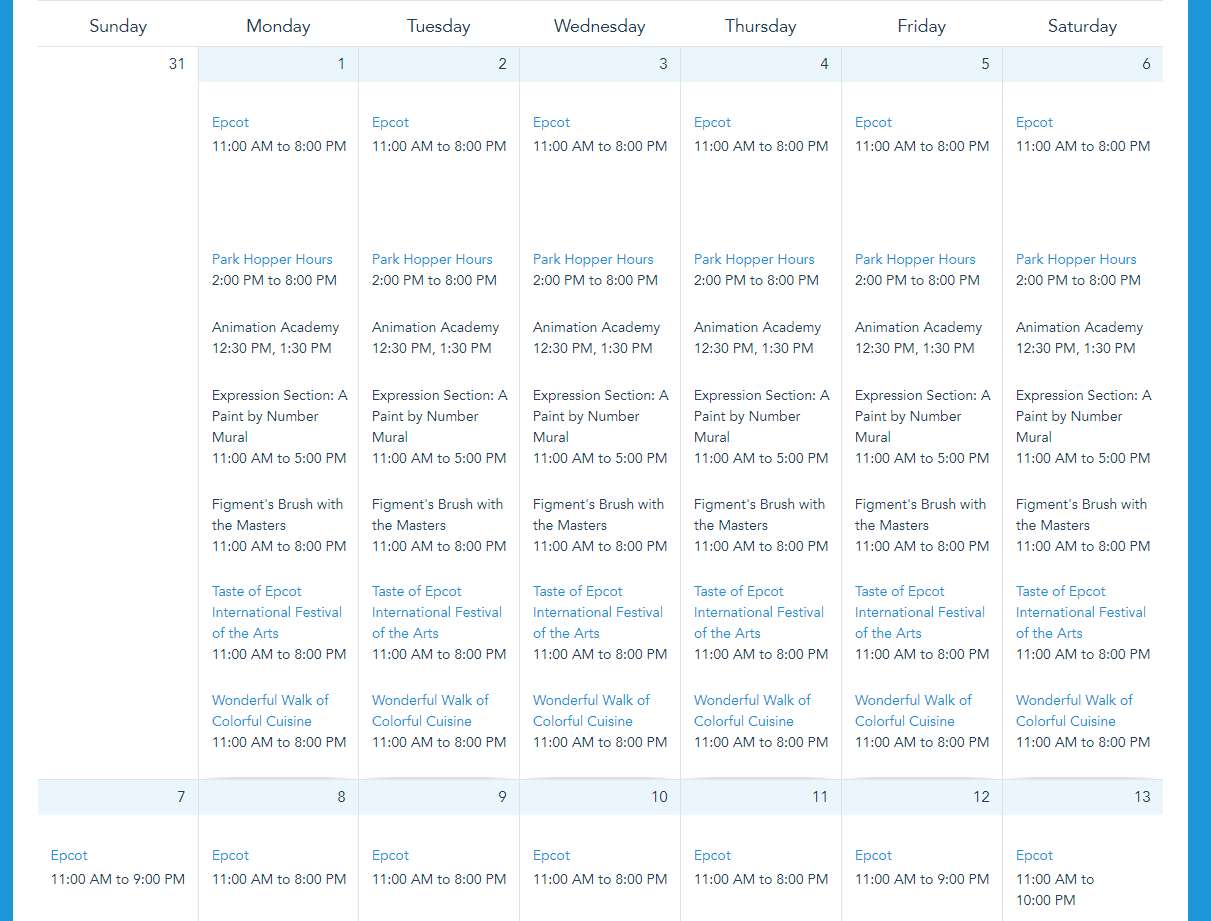 feb epcot hours
