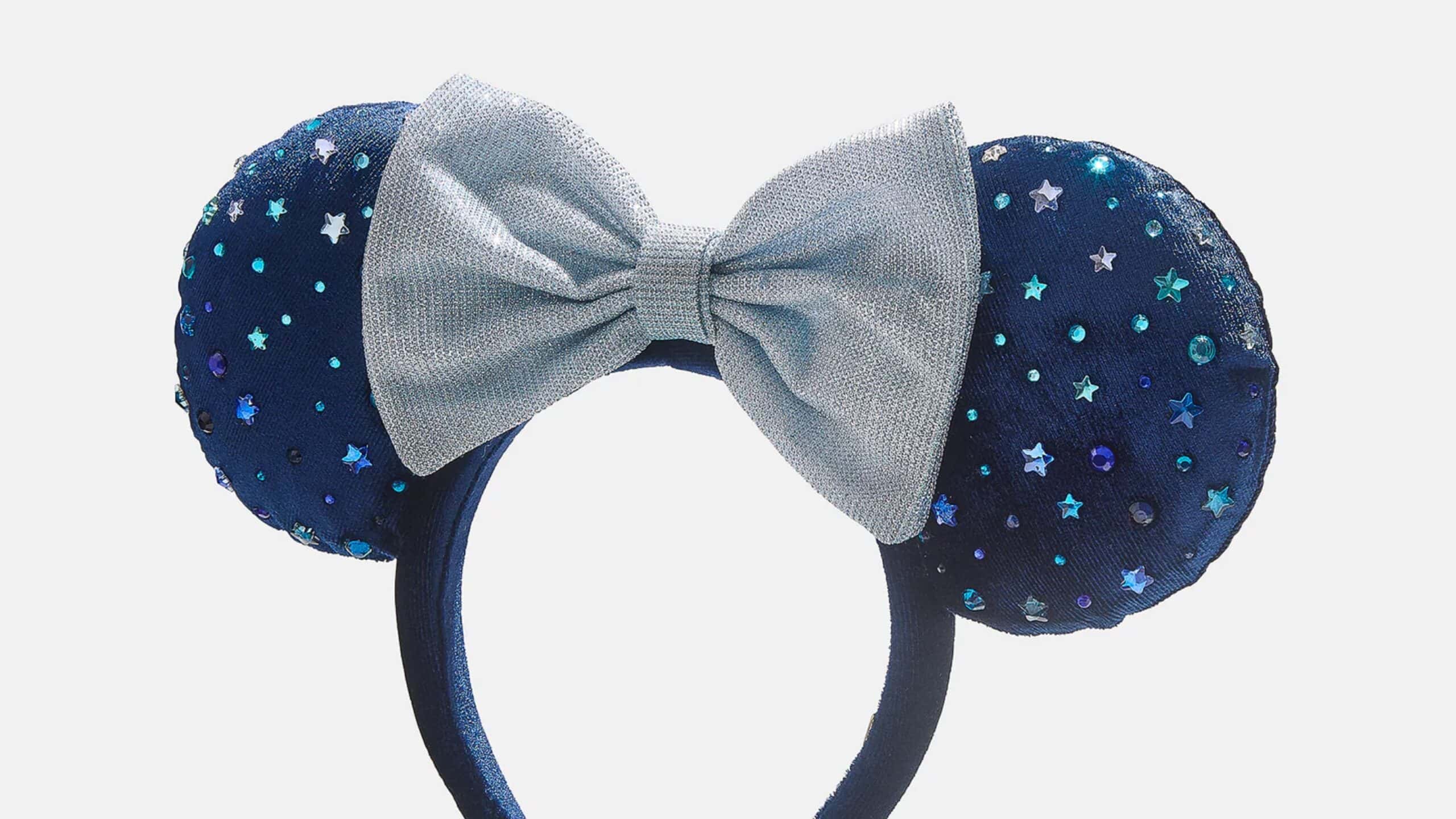 Disney 2018 Navy Glitter Minnie Ears Headband with Light Blue Patterned Bow Walt Disney` World Moon & Stars Minnie Mouse Bow Ears Silver  main image 2