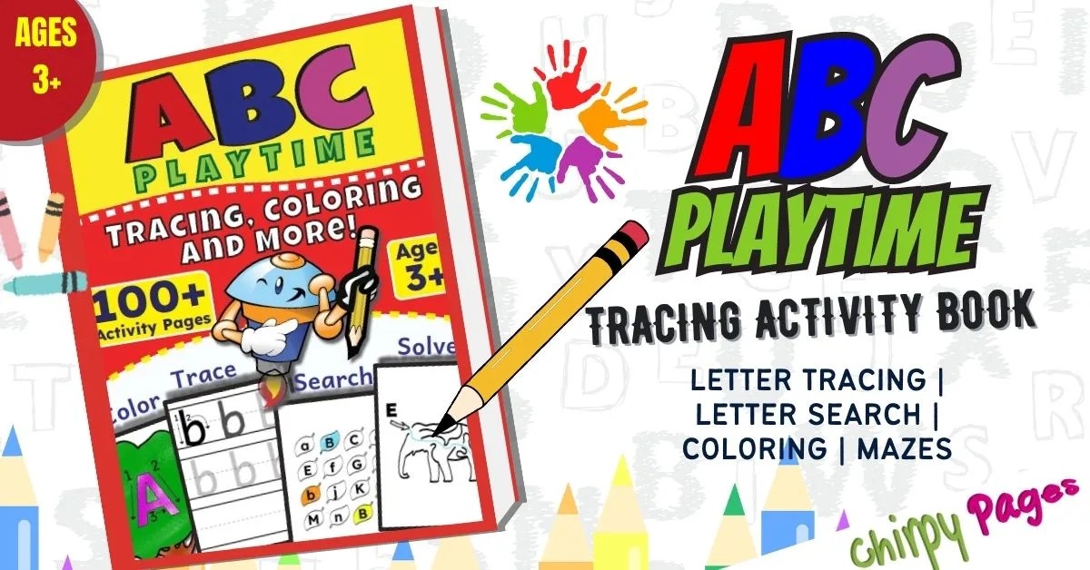 trace the abcs book header - alphabet tracing book - activity book header page with mazes for kids, alphabet coloring pages, letter find games, abc games