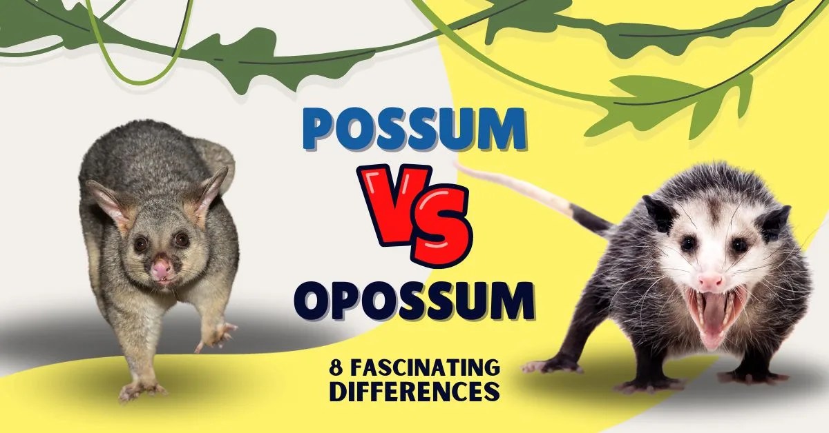 possum vs opossum header, image of possum and image of opossum with differences title , article about possums and opossums , 8 differences