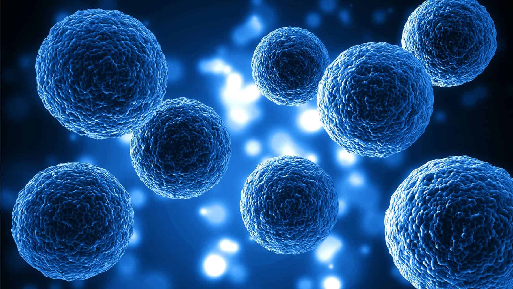 Highly detailed digital illustration of blue microbial cells, highlighting probiotic benefits.