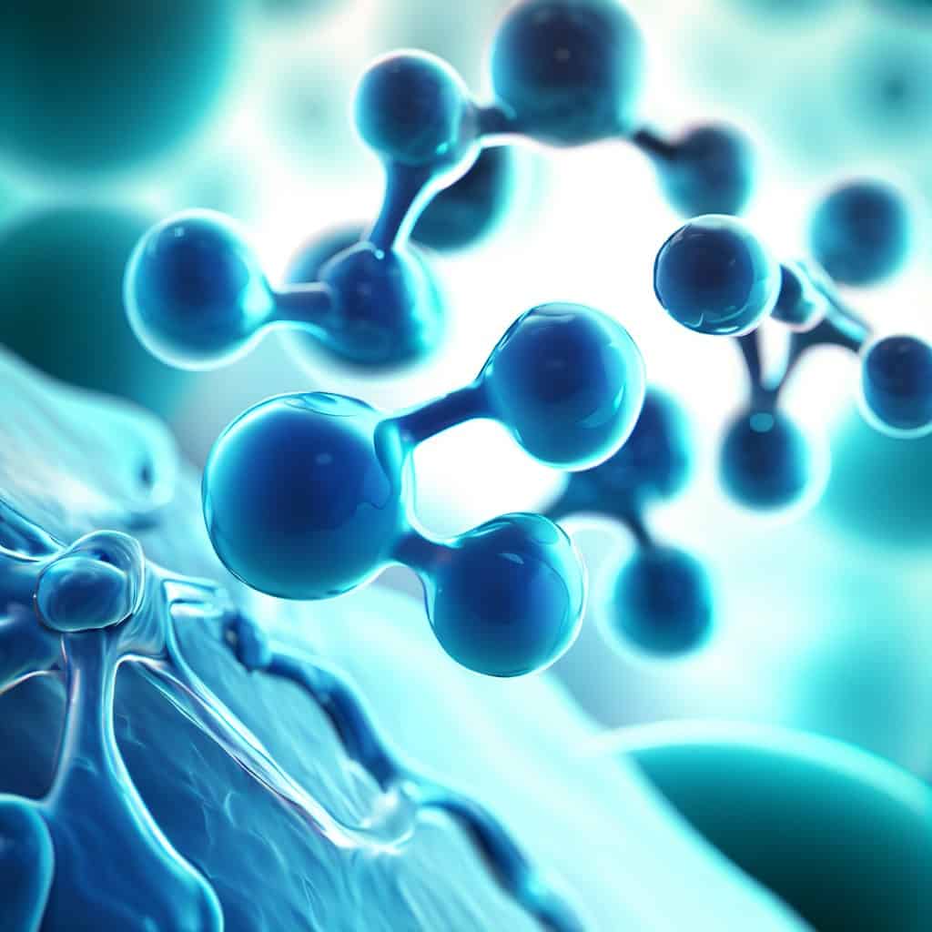 Blue molecular structure illustration, representing biotechnology and enzymes for cleaning solutions.